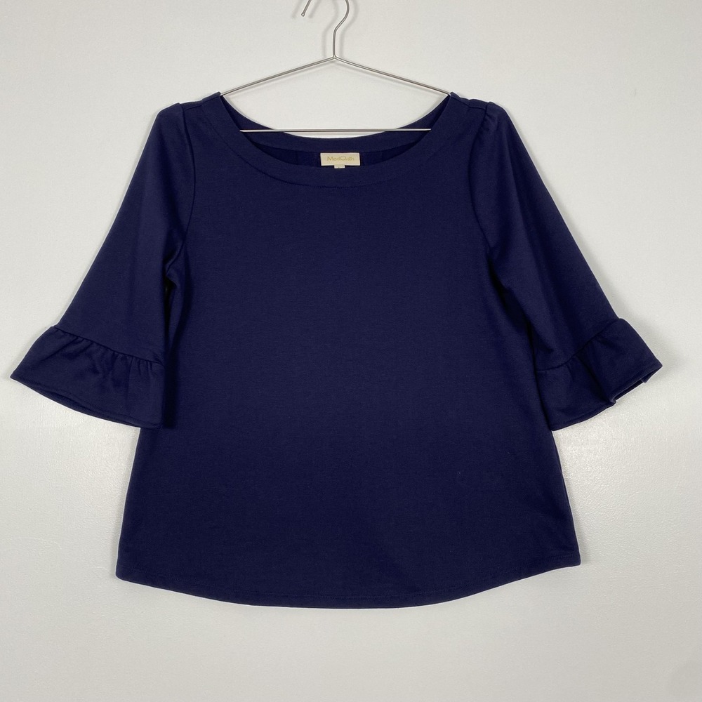 ModCloth Shirt Womens Large Blue 3/4 Bell Sleeve Bow Back BlouseTop Boho